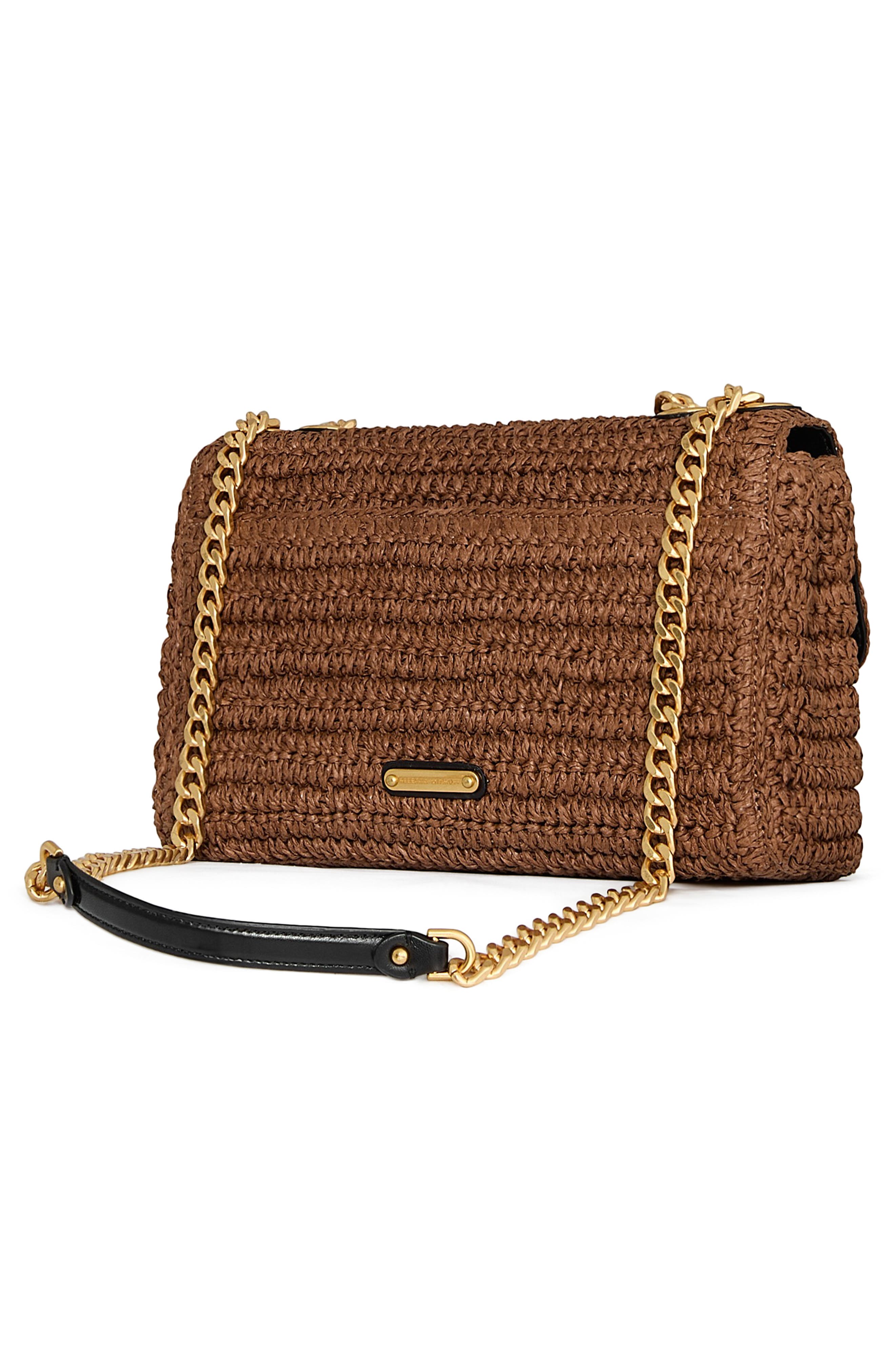 Rebecca Minkoff Medium Edie Crocheted Straw Crossbody Bag, Alternate, color, Tawny/ Black