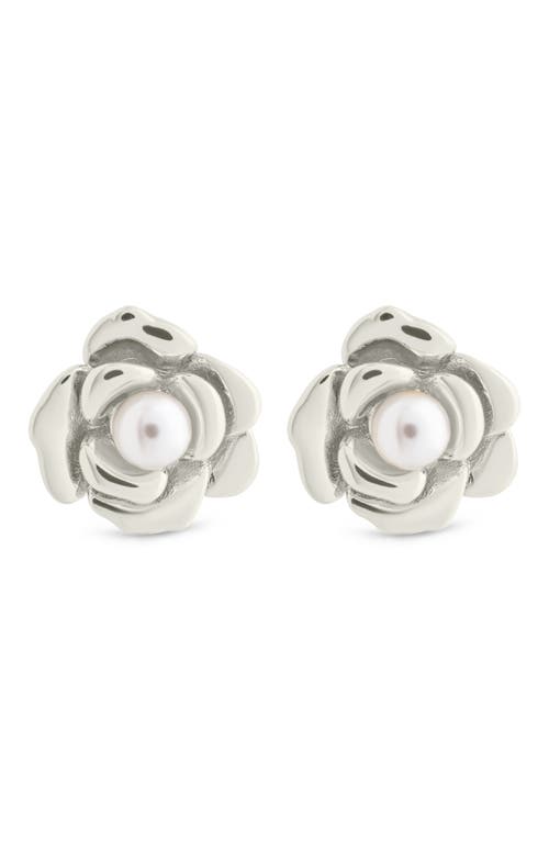 Sterling Forever Rosa Faux Pearl Flower Stud Earrings