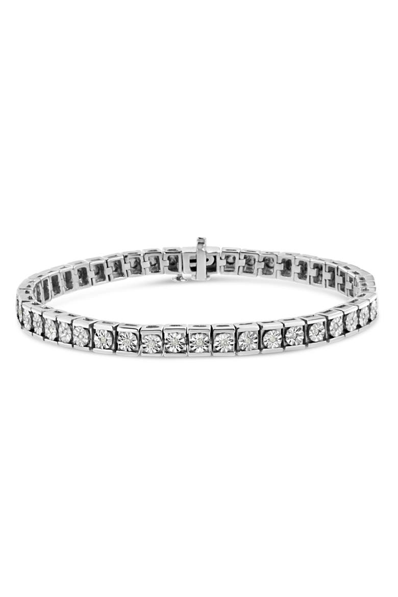 Silver Miracle Set Diamond Accent Classic Tennis Bracelet, Main, color, White