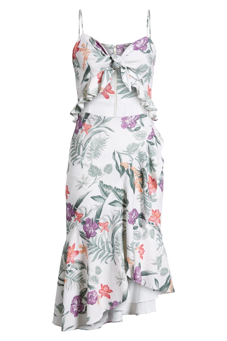 Mahari Cutout Midi Dress, Alternate, color, IVORY TROPICAL