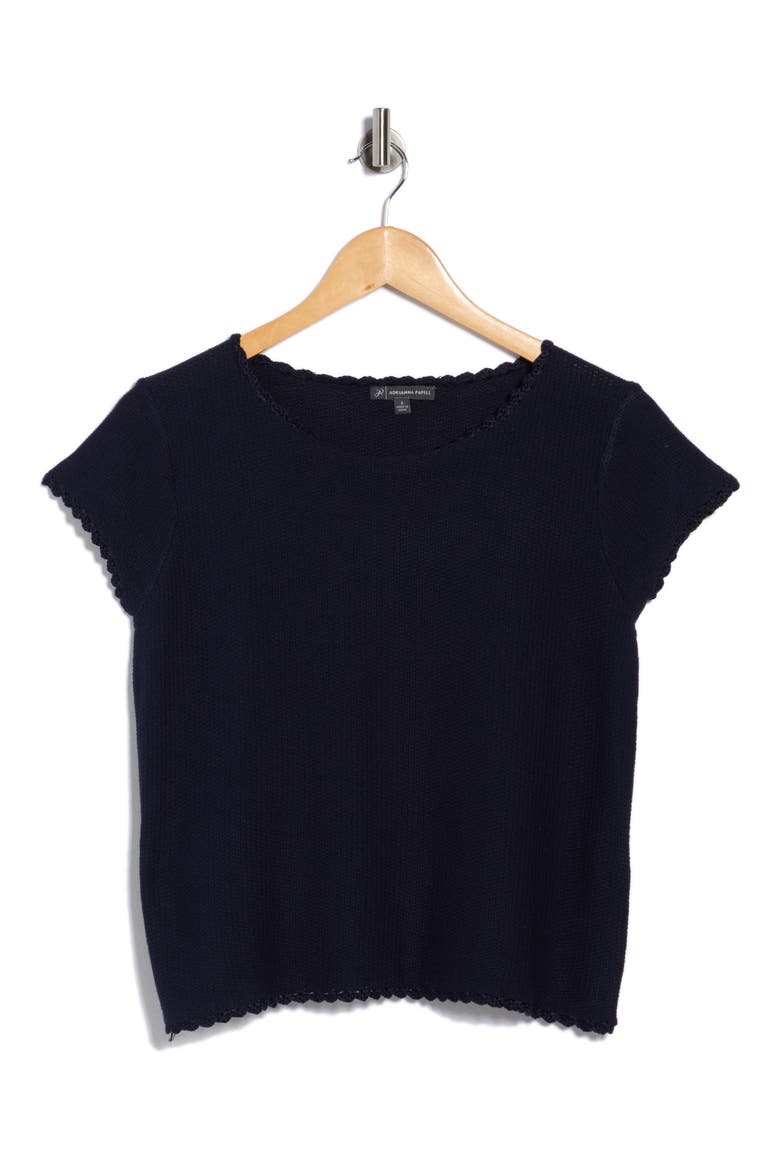 Boat Neck Cap Sleeve Seed Stitch Sweater, Alternate, color, NAVY