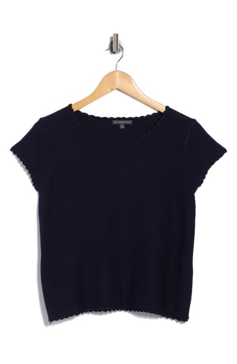 Boat Neck Cap Sleeve Seed Stitch Sweater