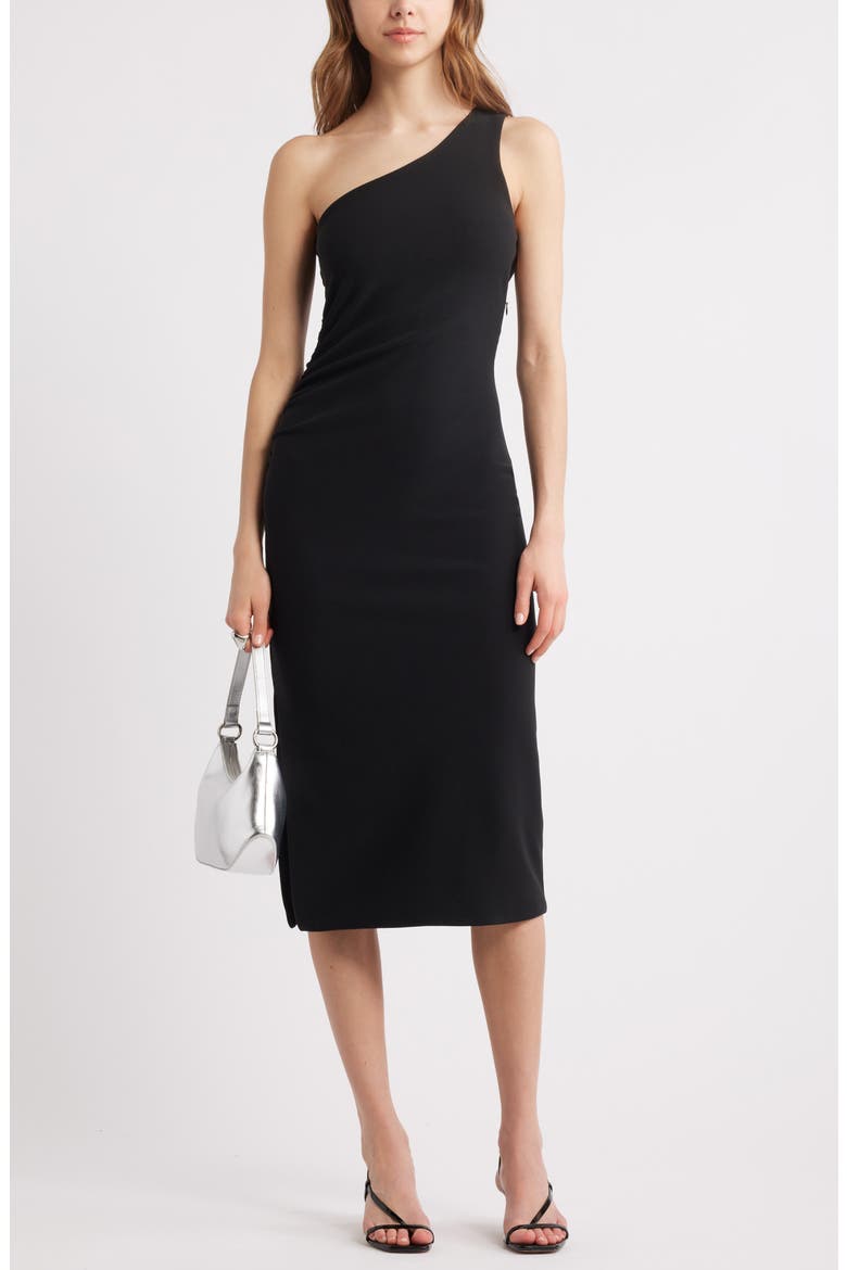 One-Shoulder Body-Con Midi Dress, Main, color, BLACK
