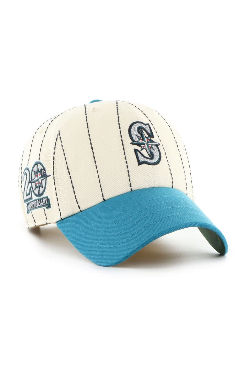 Men's '47 x Rawlings Natural/Teal Seattle Mariners Pinstripe Clean Up Adjustable Hat, Main, color, Natural