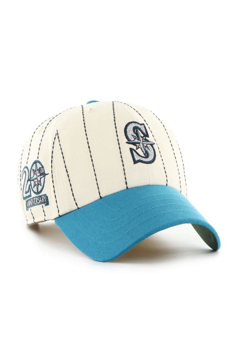 '47 Men's '47 x Rawlings Natural/Teal Seattle Mariners Pinstripe Clean Up Adjustable Hat, Main, color, Natural