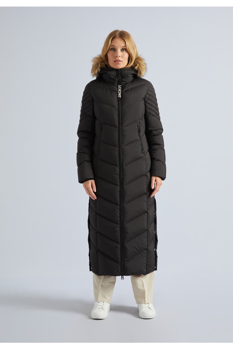High Neck Maxi Puffer Coat, Main, color, Black/Natural