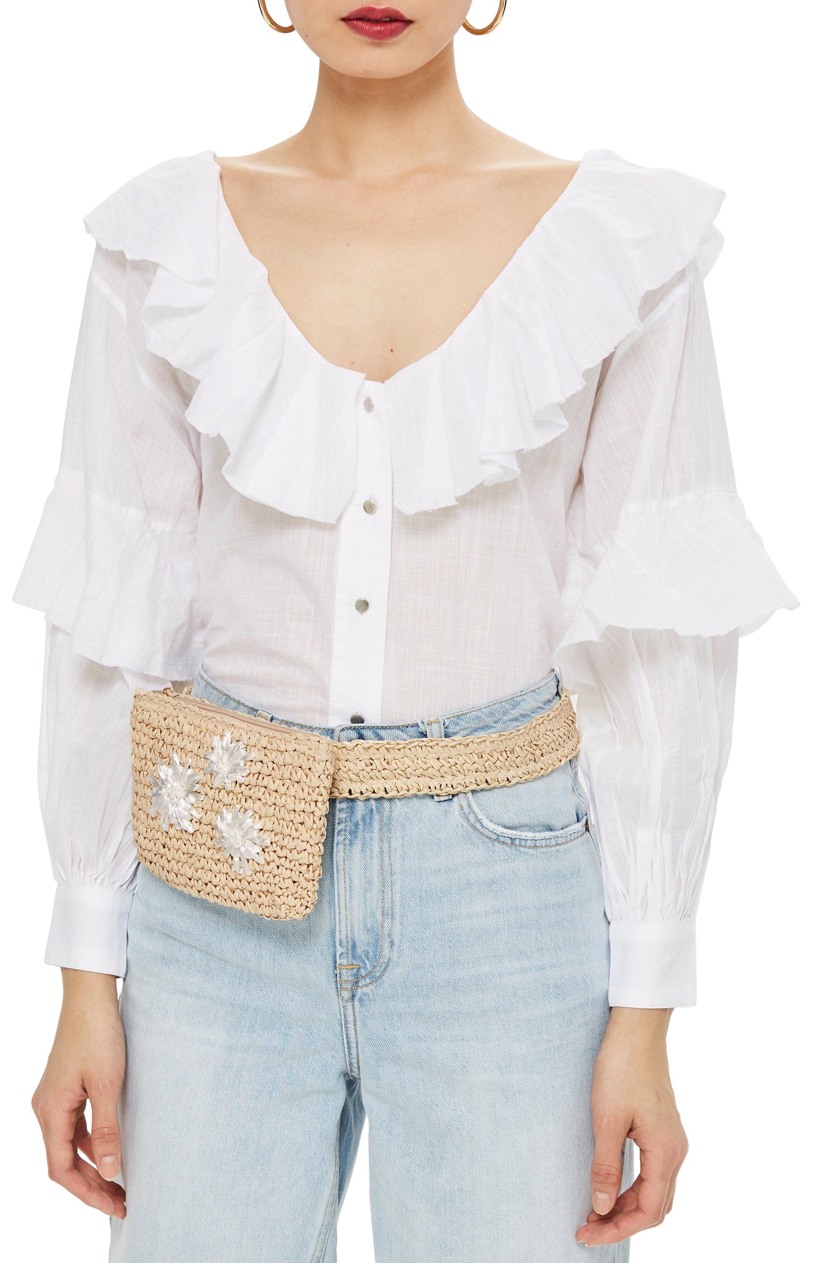 Topshop Brighton Straw Belt Bag, Alternate, color, 