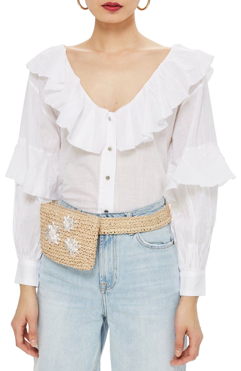 Topshop Brighton Straw Belt Bag, Alternate, color,