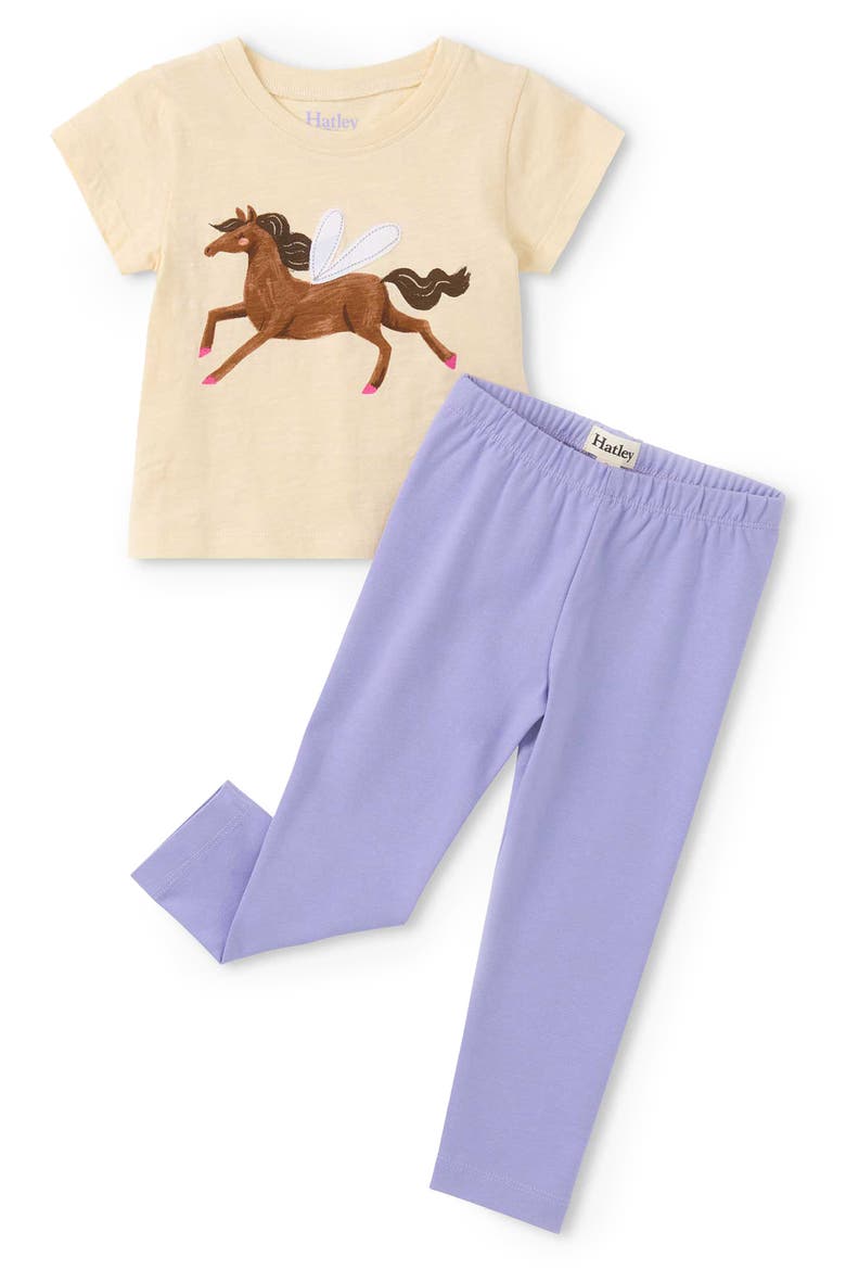 Kids' Dreamy Horse Cotton T-Shirt & Leggings Set, Main, color, NATURAL