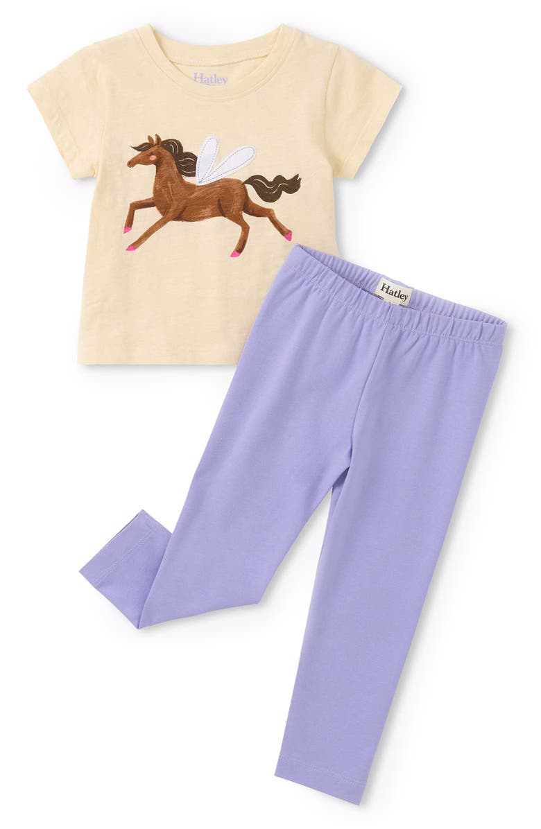 Hatley Kids' Dreamy Horse Cotton T-Shirt & Leggings Set, Main, color, Natural