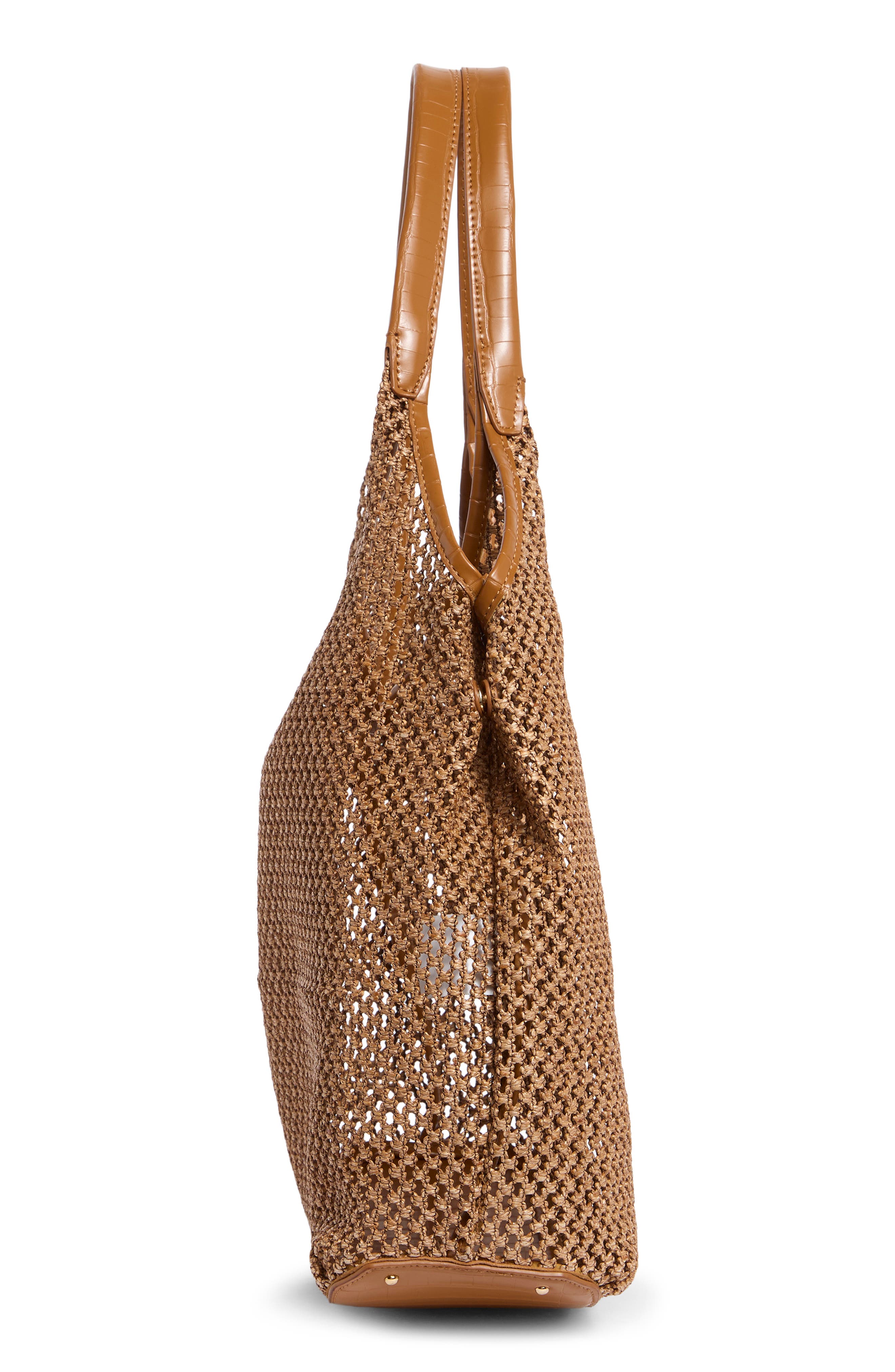 Steve Madden Sabrina Woven Tote with Shoulder Bag, Alternate, color, Ochre Straw