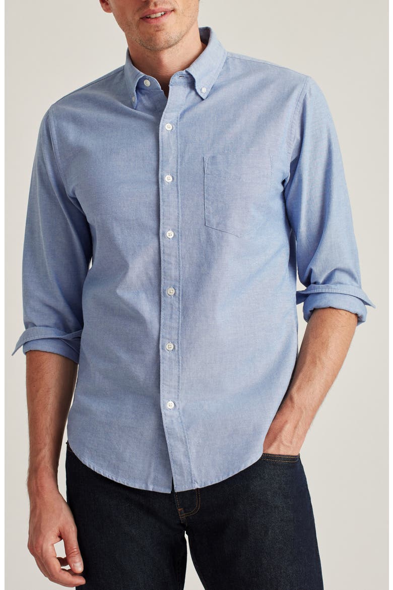 Slim Fit Solid White Stretch Cotton Button-Down Oxford Shirt, Main, color, SOLID - BLUE