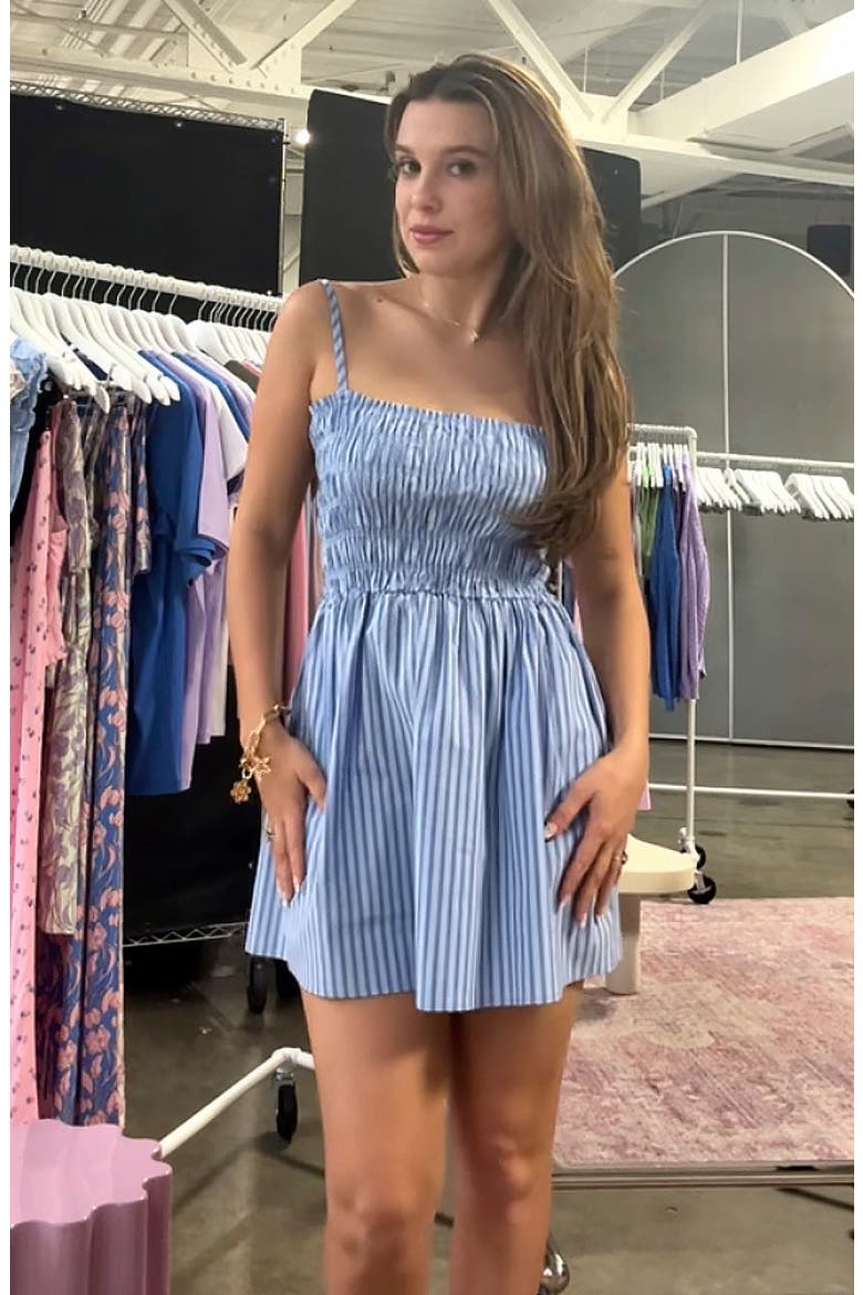 Stripe Smocked Bodice Cotton Blend Mini Sundress, Alternate, color, WIND C STRIPE