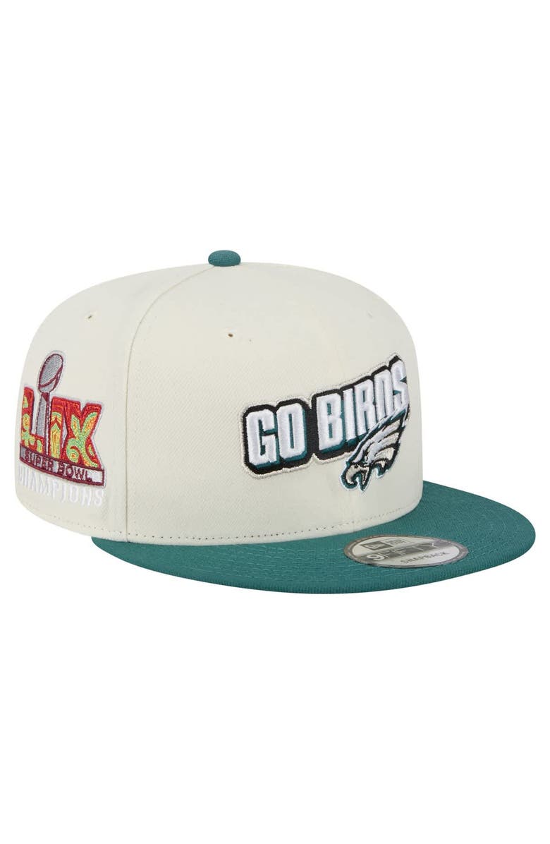 New Era Men's New Era Cream/Midnight Green Philadelphia Eagles Super Bowl LIX Champions Side Patch Two Tone 9FIFTY Snapback Hat, Main, color, Cream