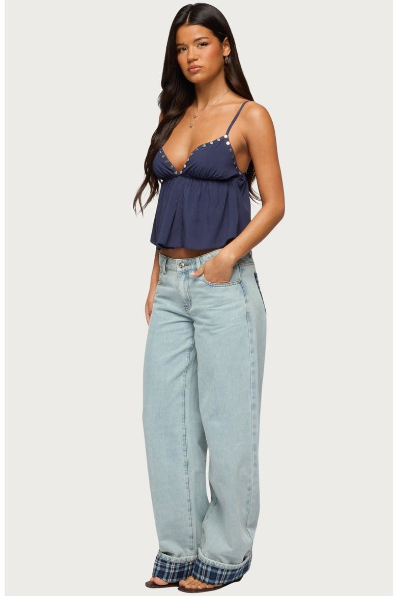 Alina Studded Crop Babydoll Camisole, Alternate, color, NAVY