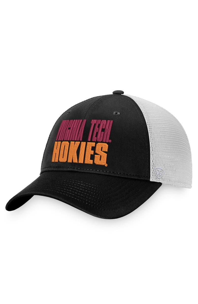 TOP OF THE WORLD Men's Top of the World Black/White Virginia Tech Hokies Stockpile Trucker Snapback Hat, Main, color, Black