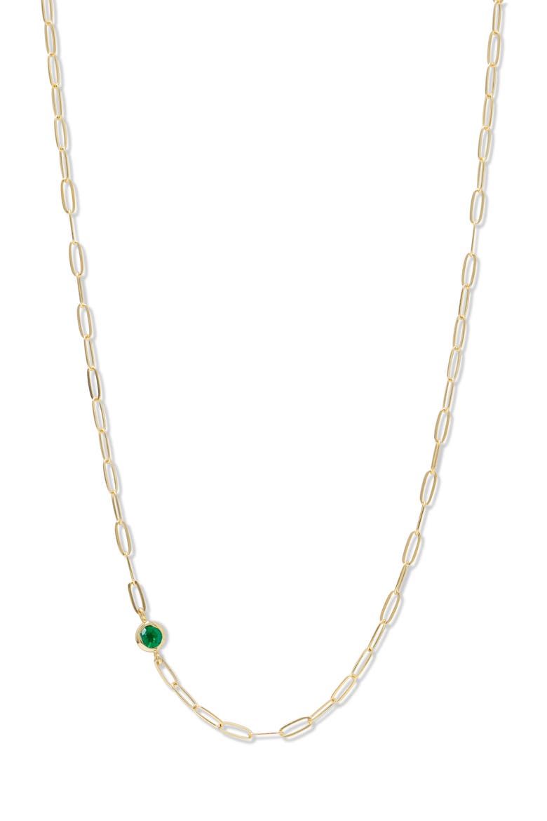 Classique Birthstone Paper Clip Chain Necklace, Main, color, GREEN EMERALD