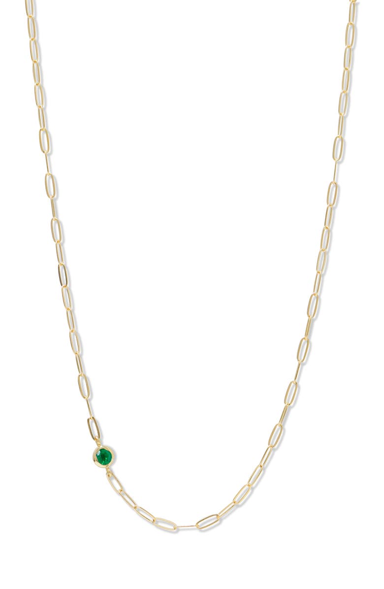 Anzie Classique Birthstone Paper Clip Chain Necklace, Main, color, Green Emerald