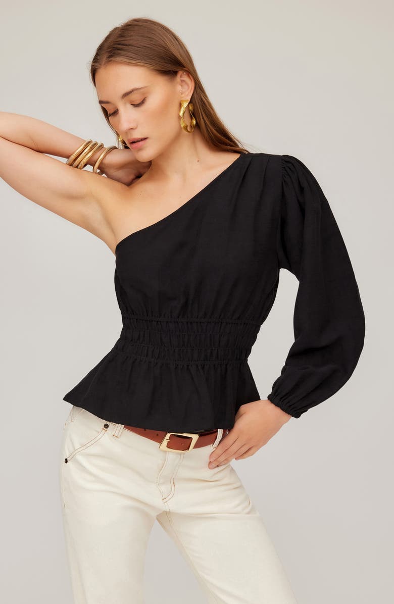 FIFTEEN TWENTY Talia Smocked One-Shoulder Top, Alternate, color, Black
