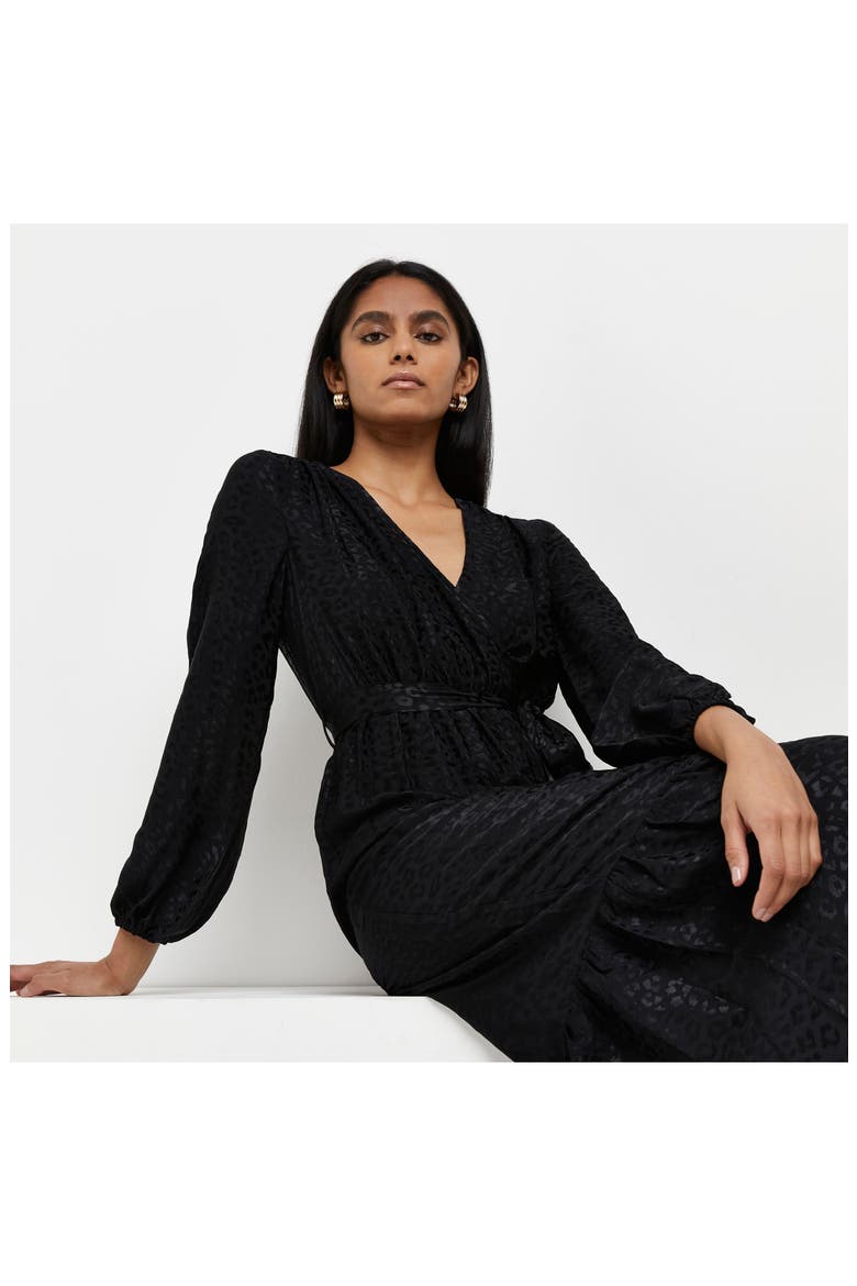 Long Sleeve Jacquard Wrap Dress, Alternate, color, BLACK