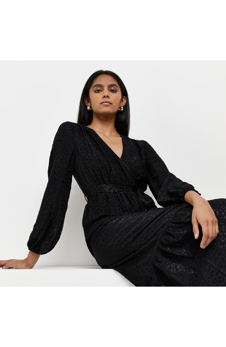 River Island Long Sleeve Jacquard Wrap Dress, Alternate, color, 
