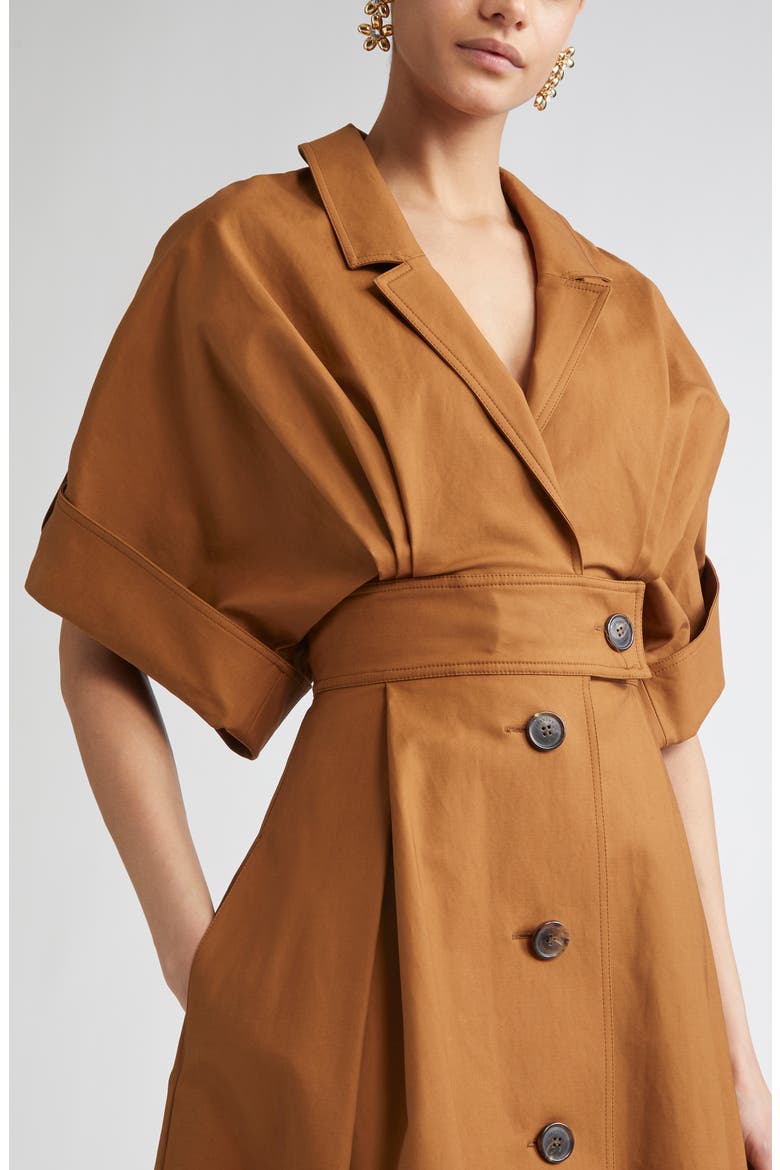 Wide Sleeve Belted Stretch Cotton Sateen Shirtdress, Alternate, color, NUTMEG