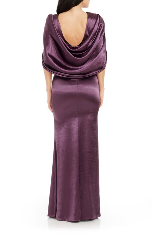 Dress The Population Adina Cape Sleeve Satin Trumpet Gown In Midnight Plum