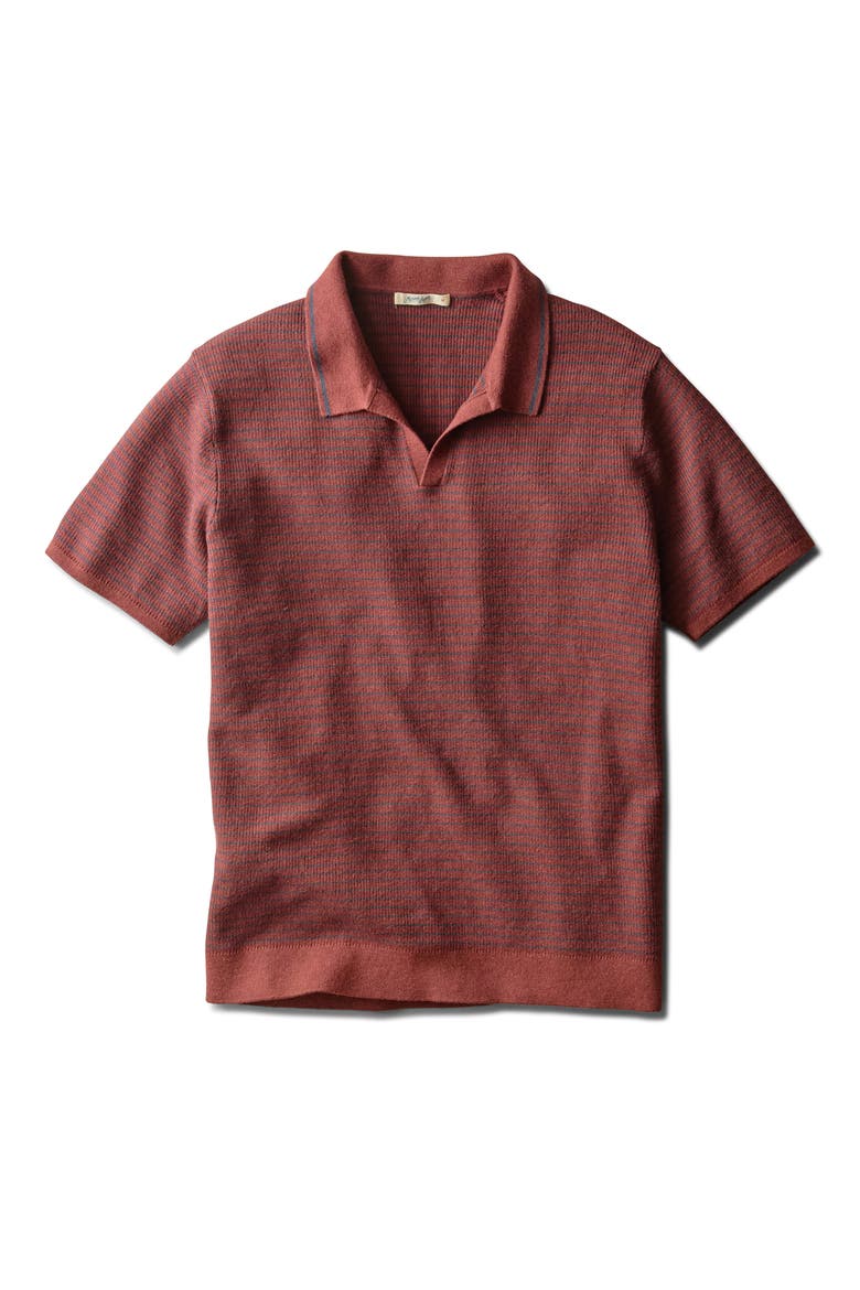 Liam Striped Cotton & Merino Wool Sweater Polo, Alternate, color, RED/ NAVY STRIPE