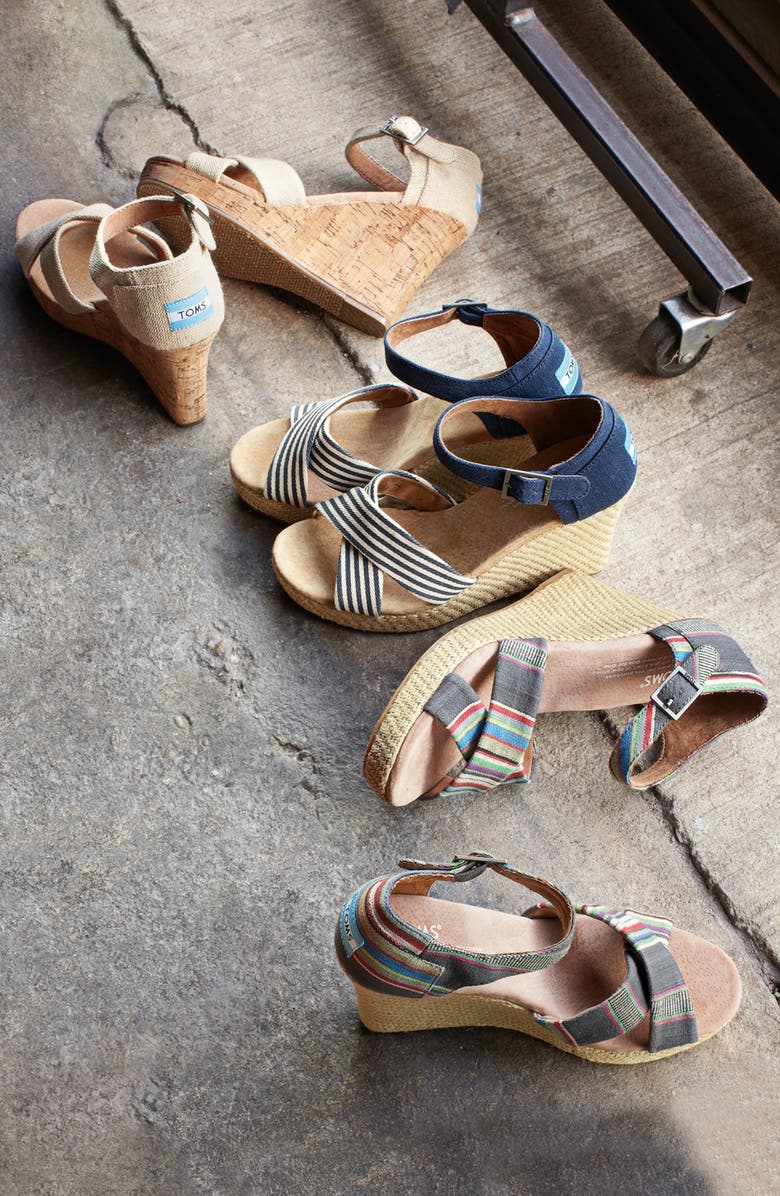 TOMS 'University Stripe' Wedge Sandal, Alternate, color,