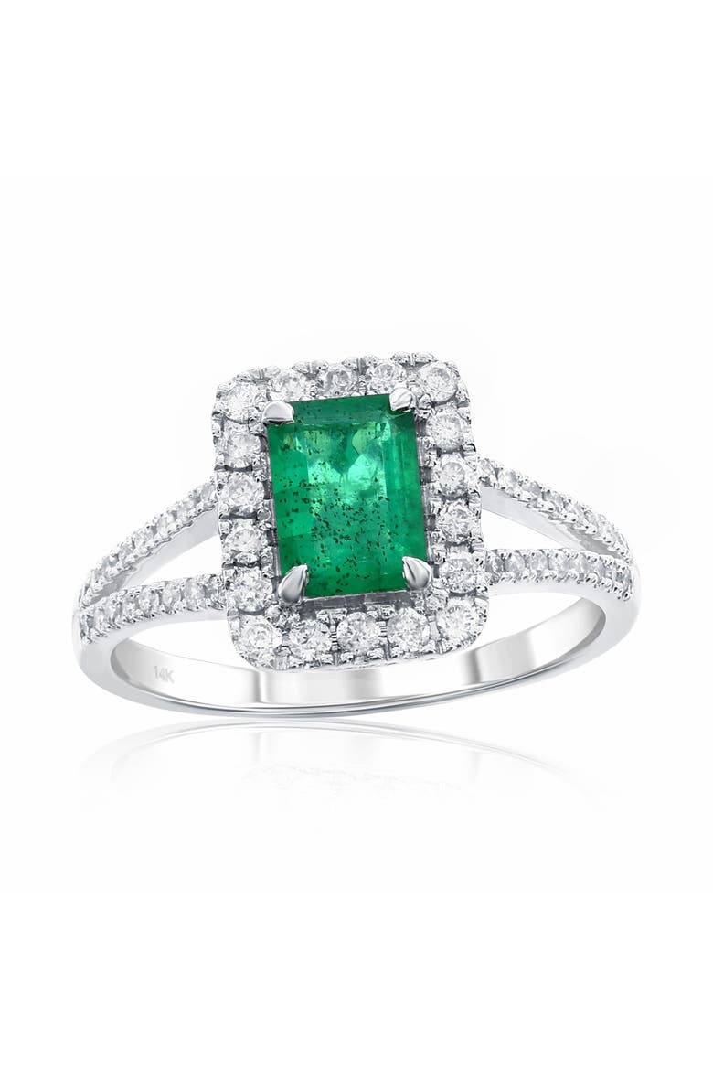14K Gold 0.75ct Emerald-Cut Emerald & 0.37cttw Diamonds Ring, Main, color, Green