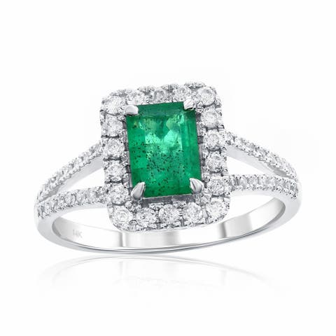 14K Gold 0.75ct Emerald-Cut Emerald & 0.37cttw Diamonds Ring