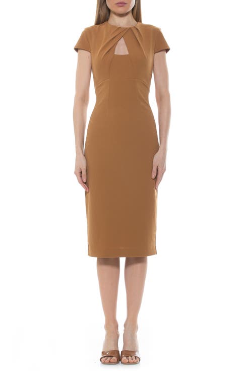 Janine Crewneck Draped Midi Sheath Dress