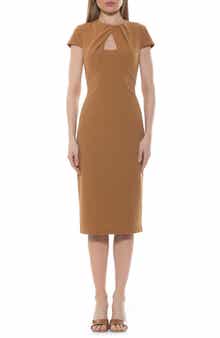 Alexia Admor Janine Crewneck Draped Midi Sheath Dress