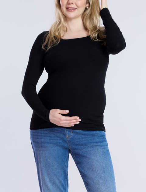 Square Neck Rib Knit Long Sleeve Tee