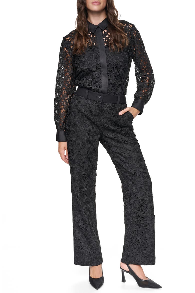 Floral Lace Pants, Alternate, color, BLACK