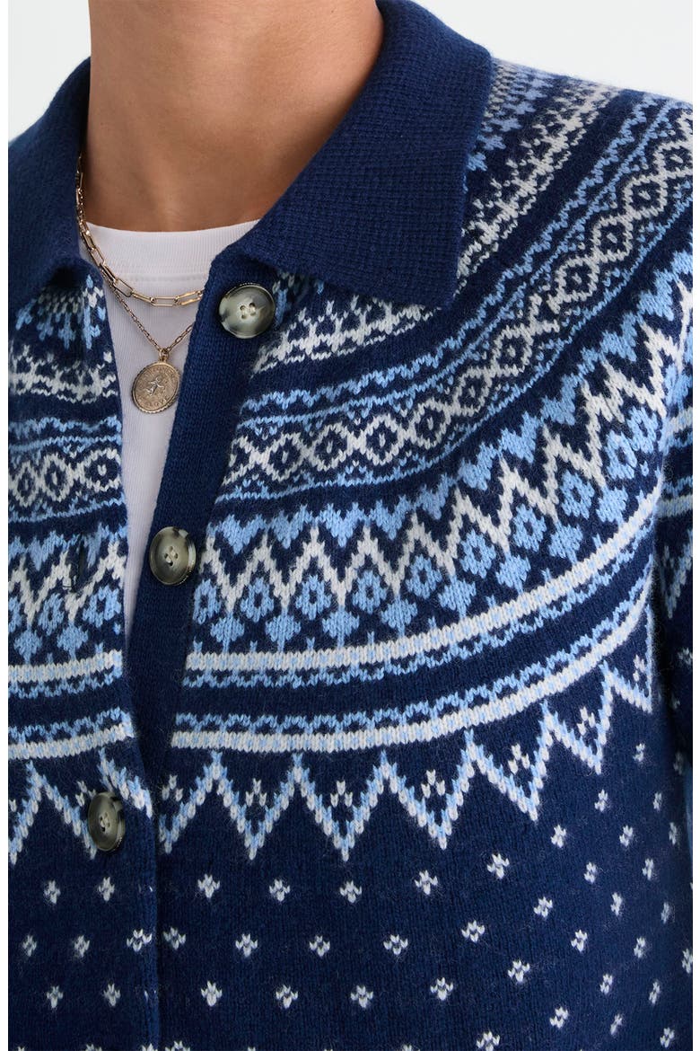 Fair Isle Polo Cardigan, Alternate, color, NAUTICAL NAVY