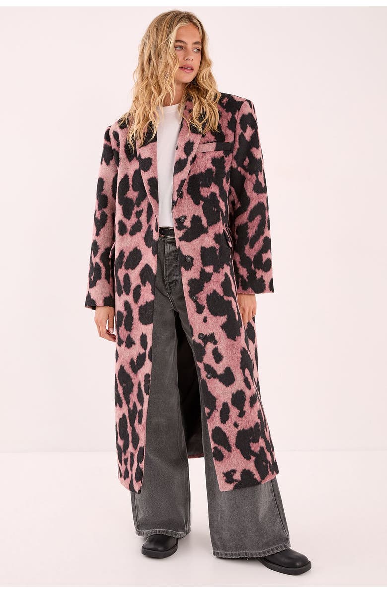 NASTY GAL Leopard Wool Blend Tailored Coat, Main, color, Pink