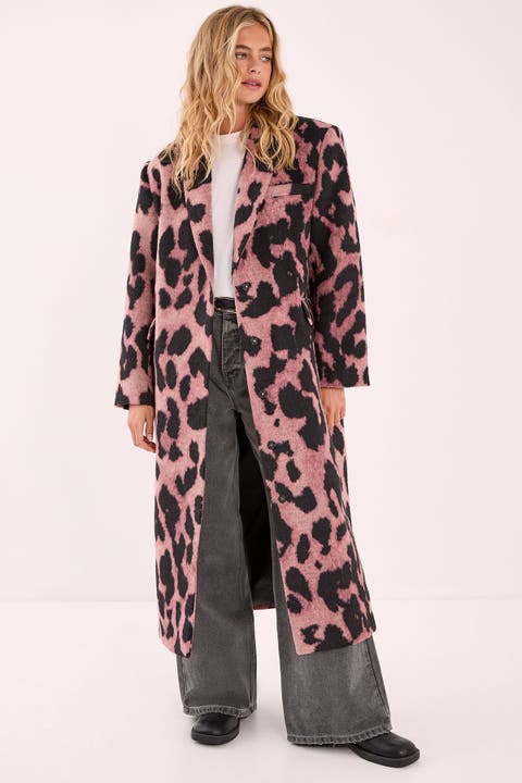Leopard Wool Blend Tailored Coat