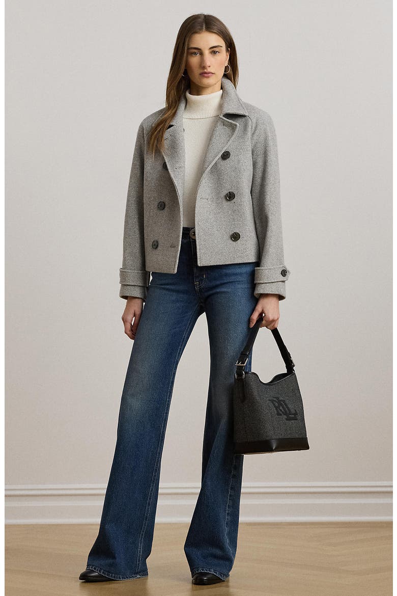 Herringbone Crop Wool Blend Peacoat, Alternate, color, GREY CREAM HERRINGBONE