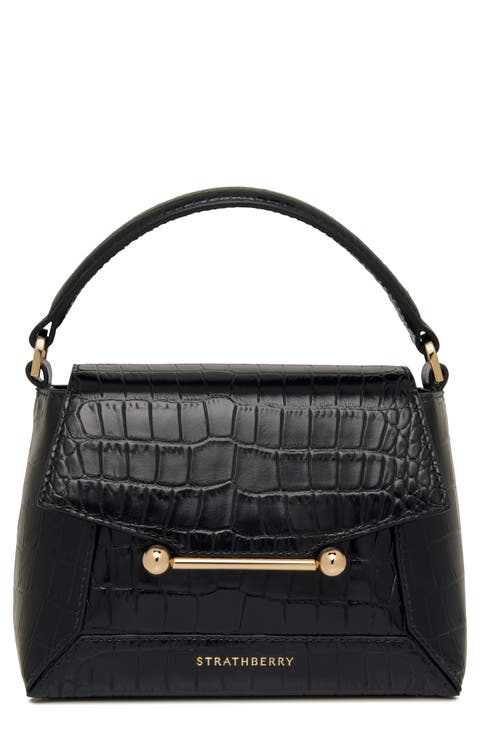 Nano Mosaic Croc Embossed Leather Top Handle Bag