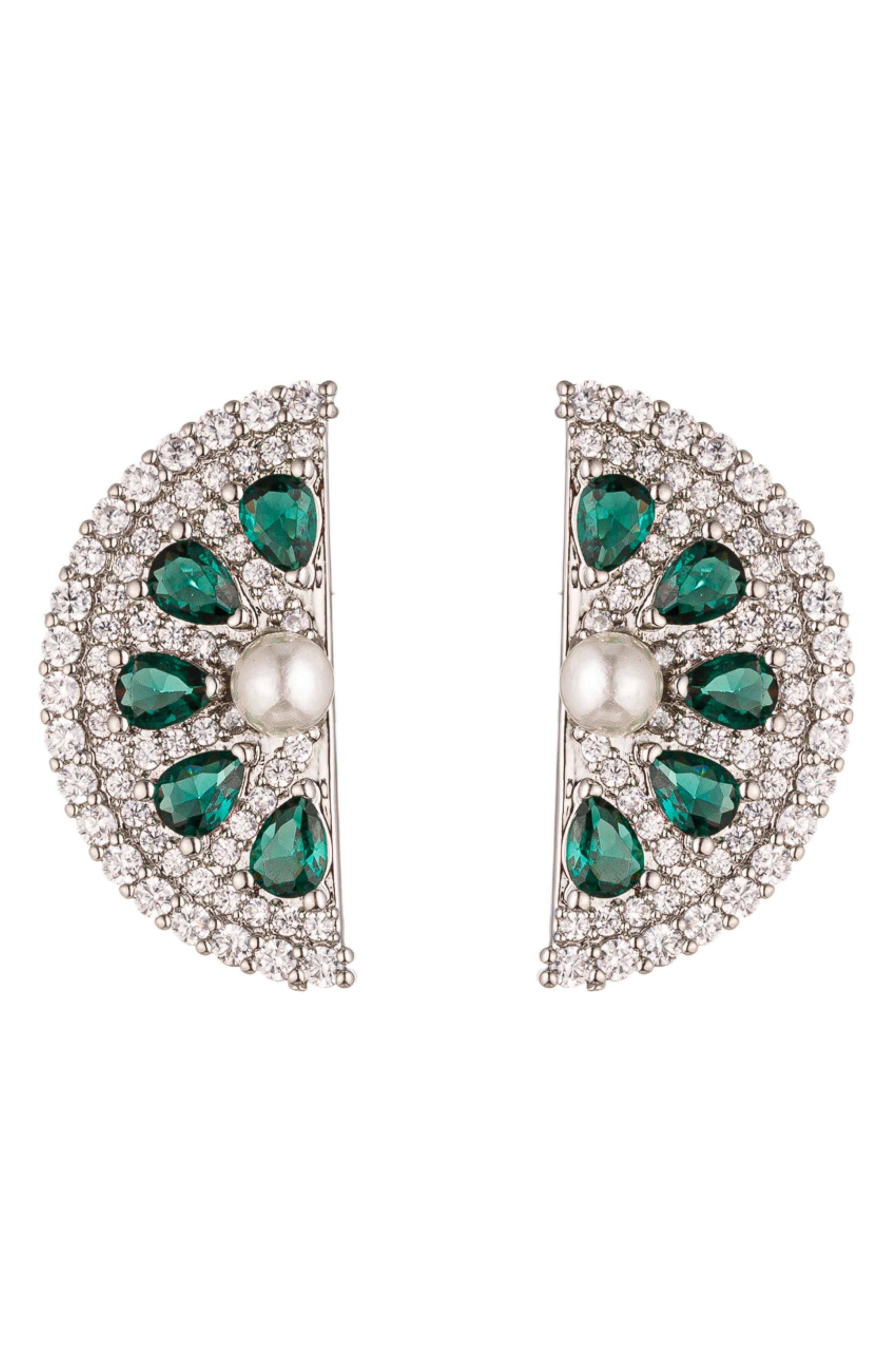 EYE CANDY LOS ANGELES Lime Slice Imitation Pearl & Cubic Zirconia Stud Earrings