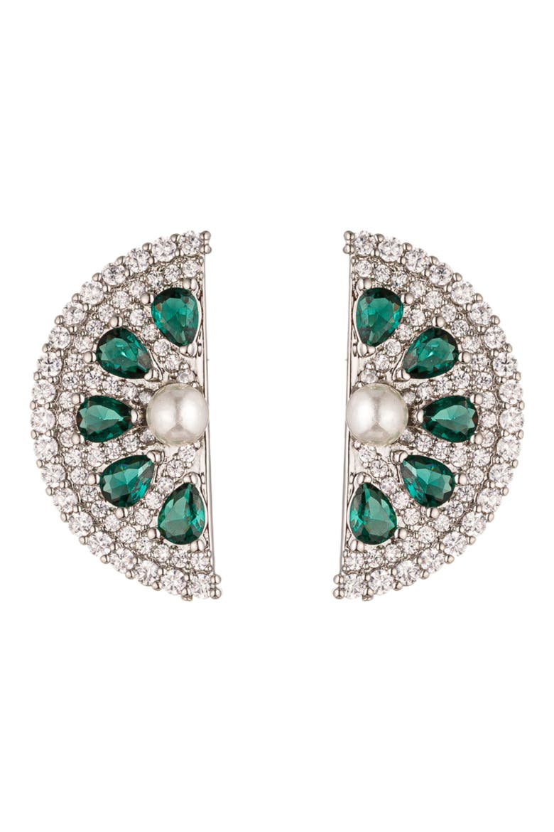 Lime Slice Imitation Pearl & Cubic Zirconia Stud Earrings, Main, color, SILVER