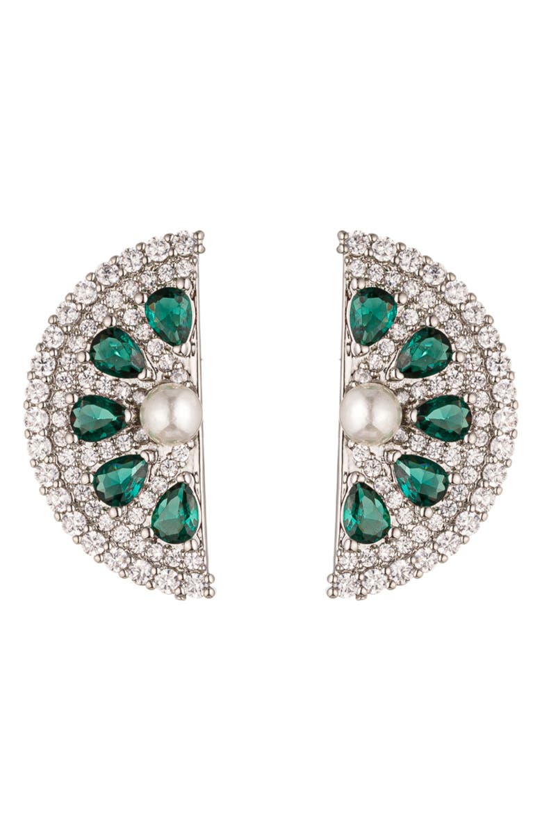 EYE CANDY LOS ANGELES Lime Slice Imitation Pearl & Cubic Zirconia Stud Earrings, Main, color, Silver