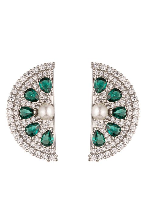 Lime Slice Imitation Pearl & Cubic Zirconia Stud Earrings