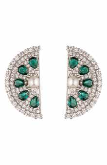 EYE CANDY LOS ANGELES Lime Slice Imitation Pearl & Cubic Zirconia Stud Earrings