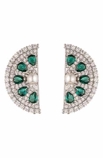 Lime Slice Imitation Pearl & Cubic Zirconia Stud Earrings