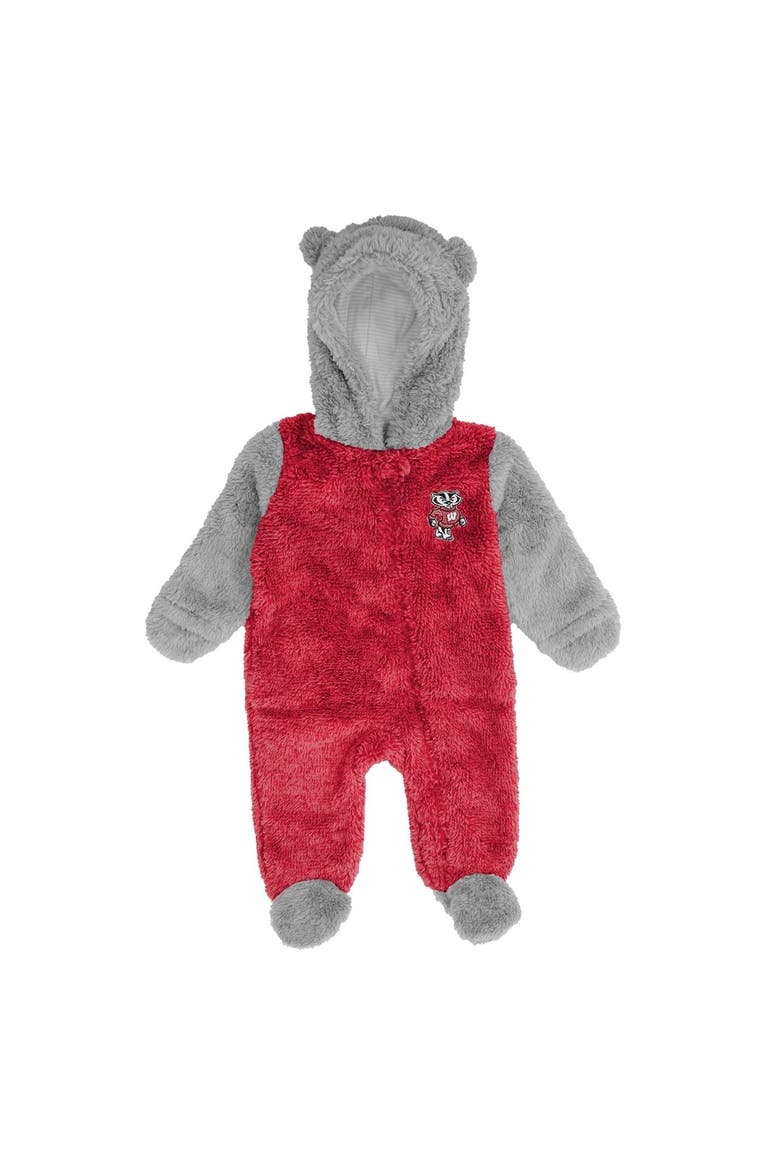 Newborn Red/Gray Wisconsin Badgers Game Nap Teddy Fleece Bunting Full-Zip Sleeper, Alternate, color, Red