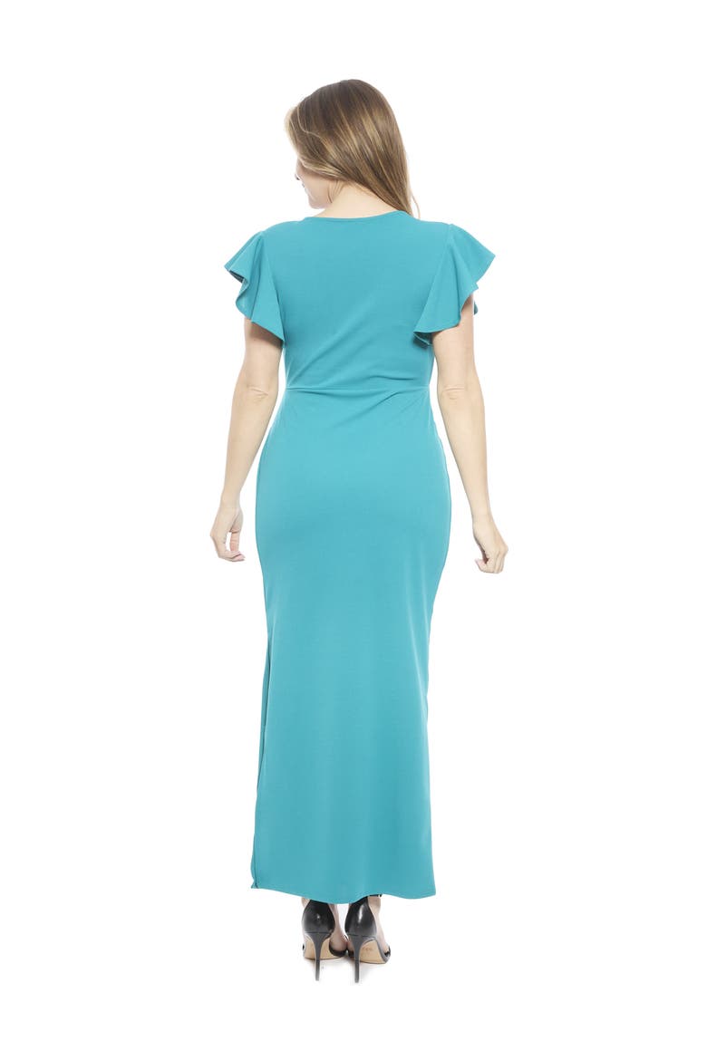 Womens V-Neck Tulip Hem Ruffle Sleeve Faux Wrap Maxi Dress, Alternate, color, Jade