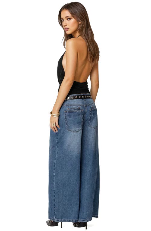 Shop Edikted Jayden Low Rise Wide Leg Jeans In Blue