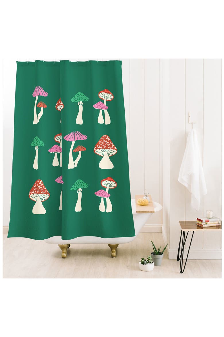 Festive Mushrooms Shower Curtain, Alternate, color, GREEN